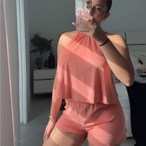 BB Dakota Peach Halter Jumpsuit